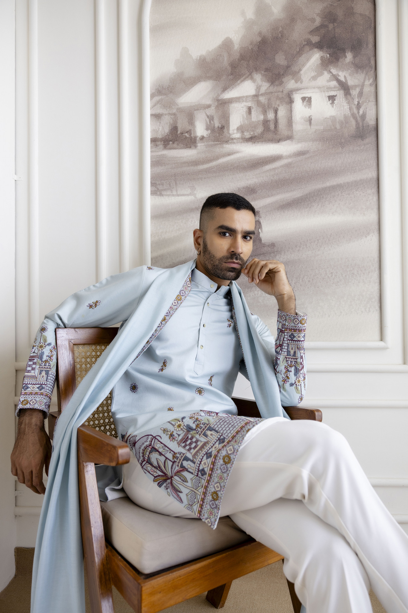 Embroidered Kurta with Dupatta In Powder Blue