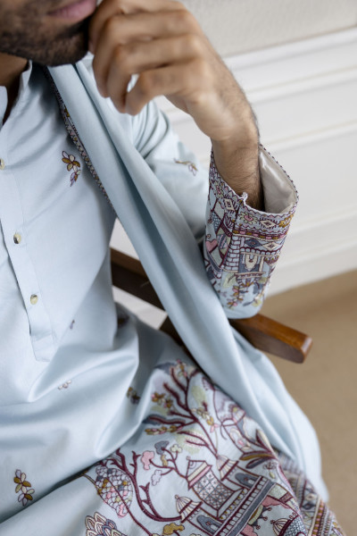 Embroidered Kurta with Dupatta In Powder Blue