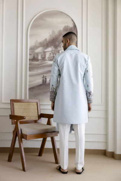 Embroidered Kurta with Dupatta In Powder Blue