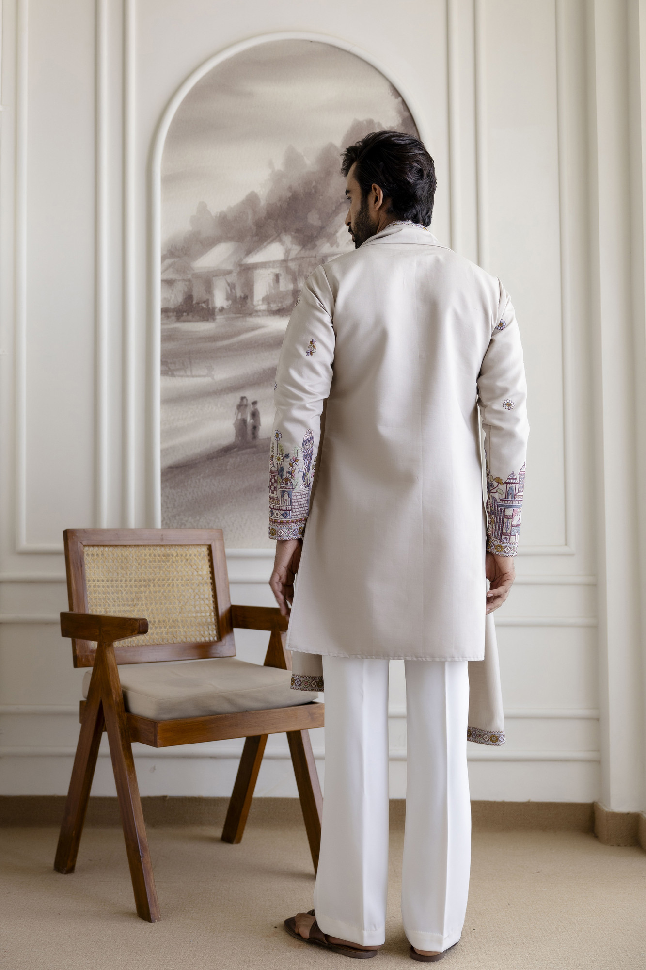 Embroidered Kurta With Dupatta In Beige