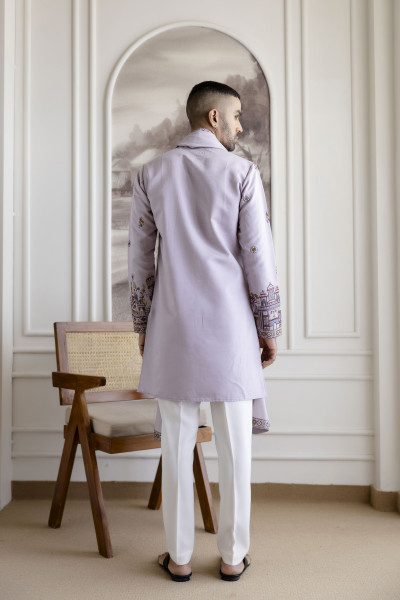 Embroidered Kurta With Dupatta In Lavender