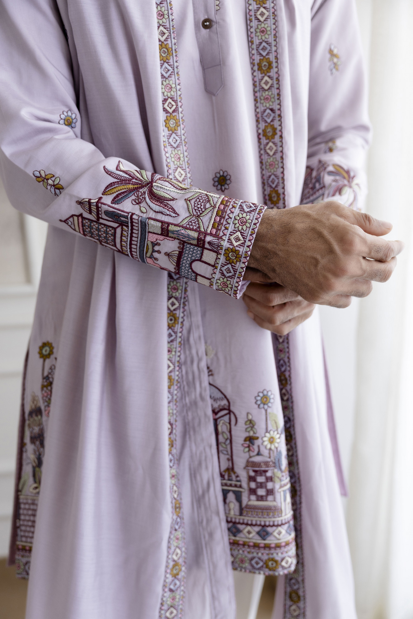 Embroidered Kurta With Dupatta In Lavender