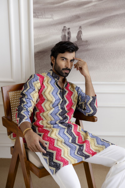 Zic Zac Striped Multicolor Kurta