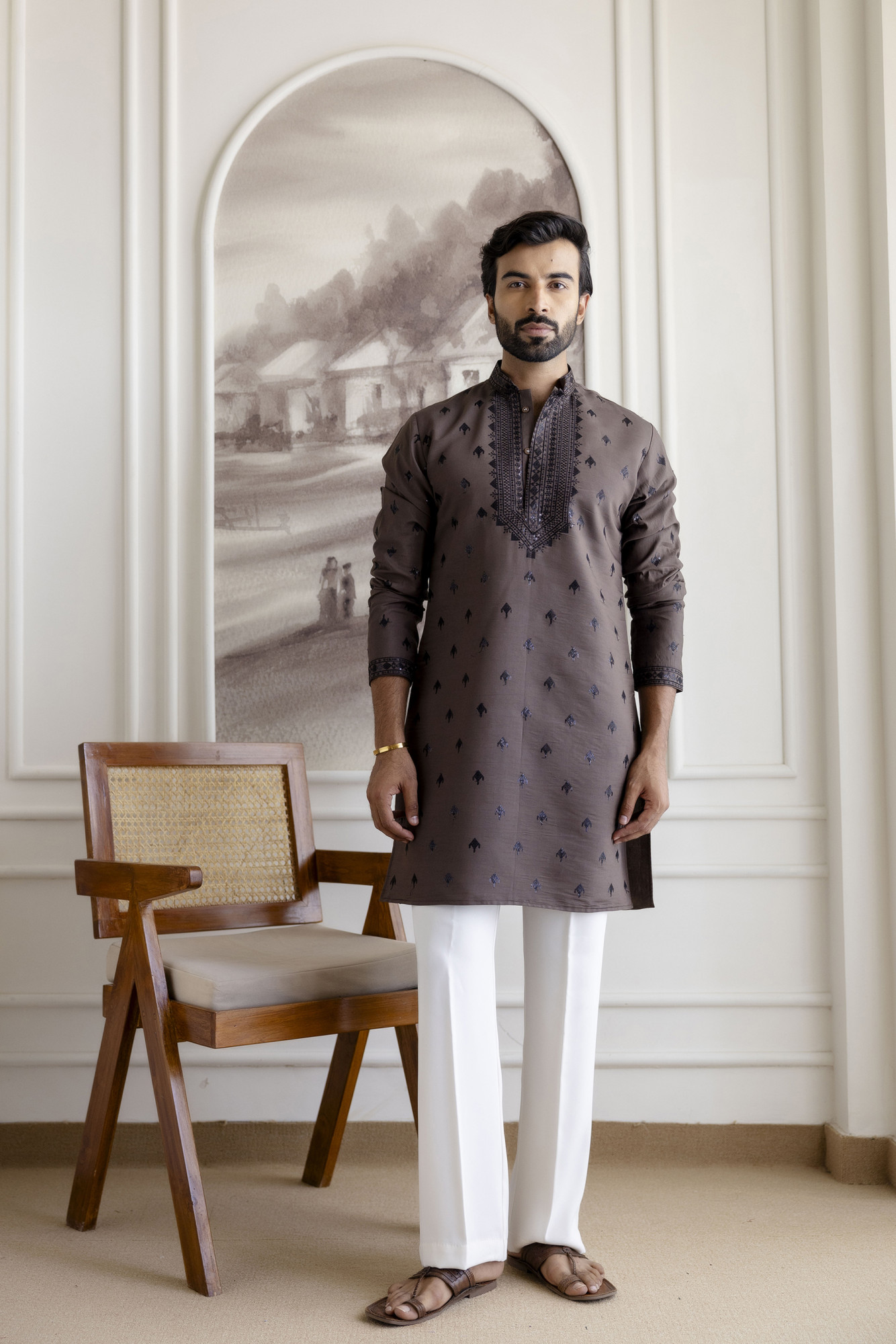 Sequence Kurta with Dupatta In Brown
