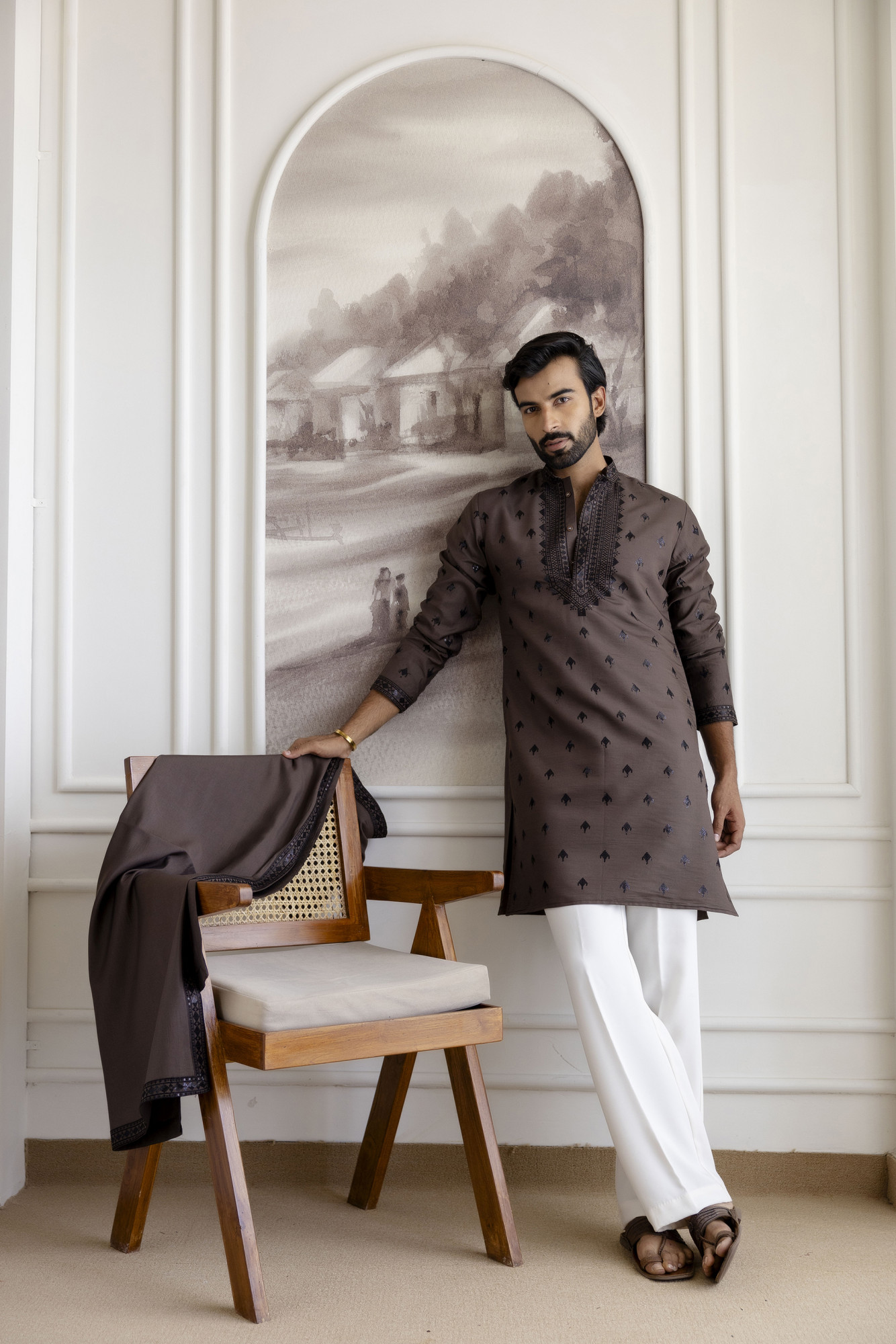 Sequence Kurta with Dupatta In Brown