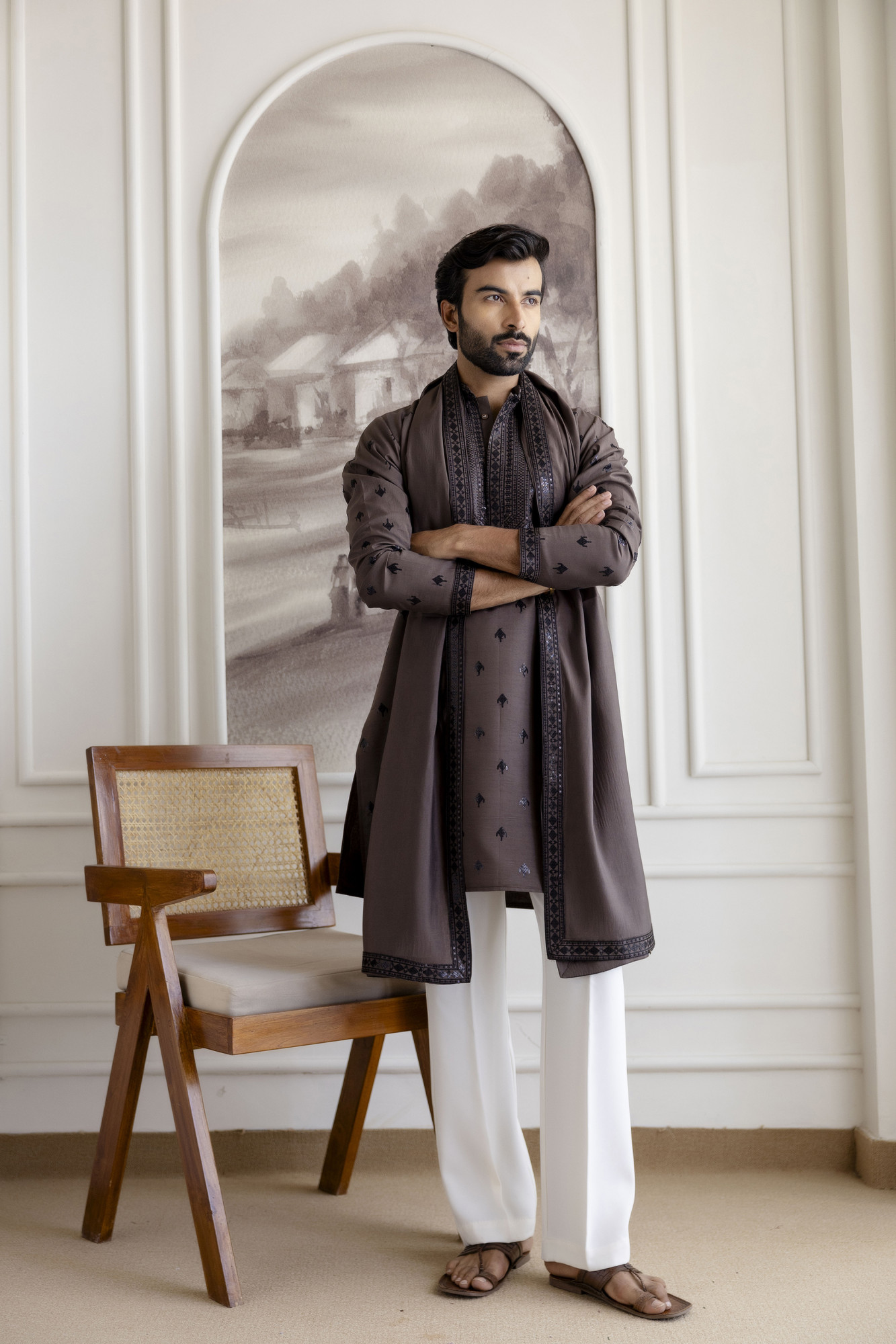 Sequence Kurta with Dupatta In Brown