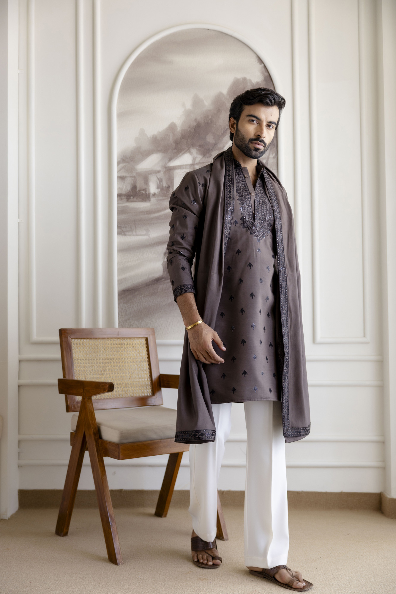 Sequence Kurta with Dupatta In Brown