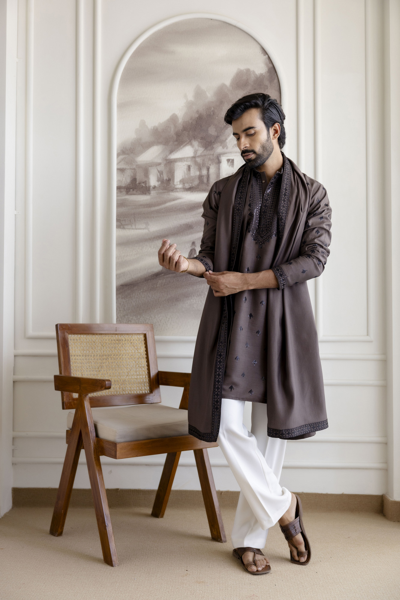 Sequence Kurta with Dupatta In Brown