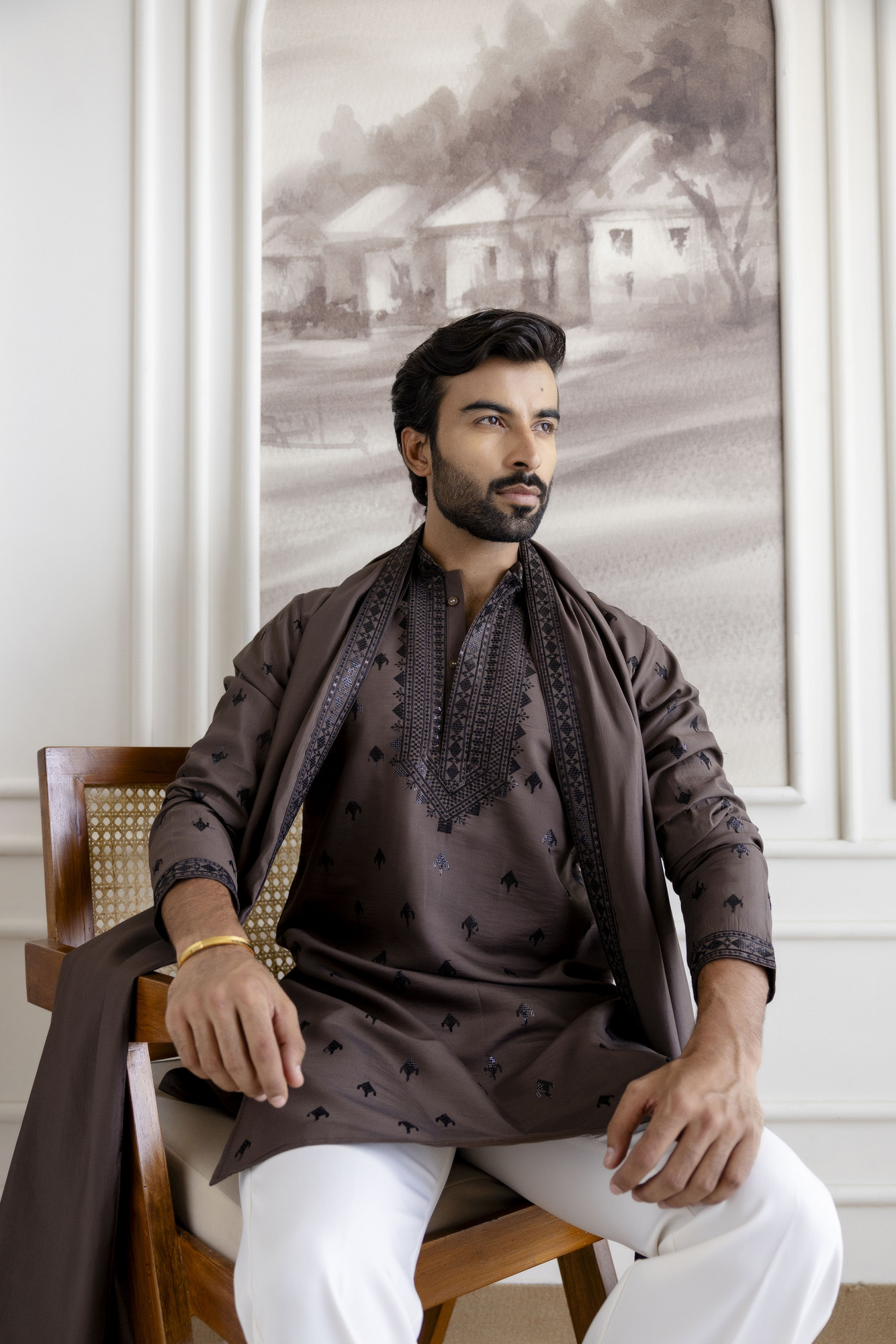 Sequence Kurta with Dupatta In Brown