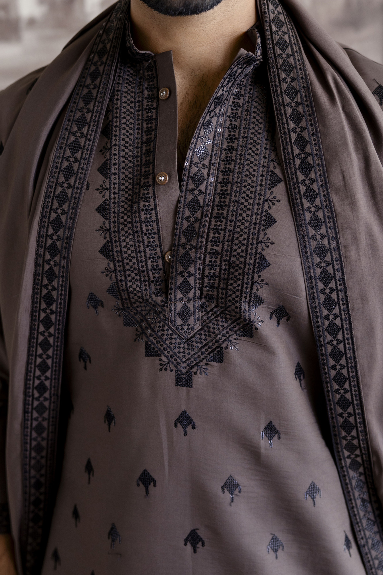Sequence Kurta with Dupatta In Brown