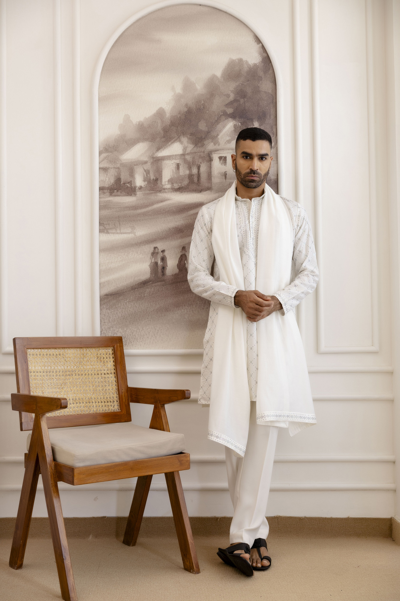 Sequence Work Kurta With Dupatta In White