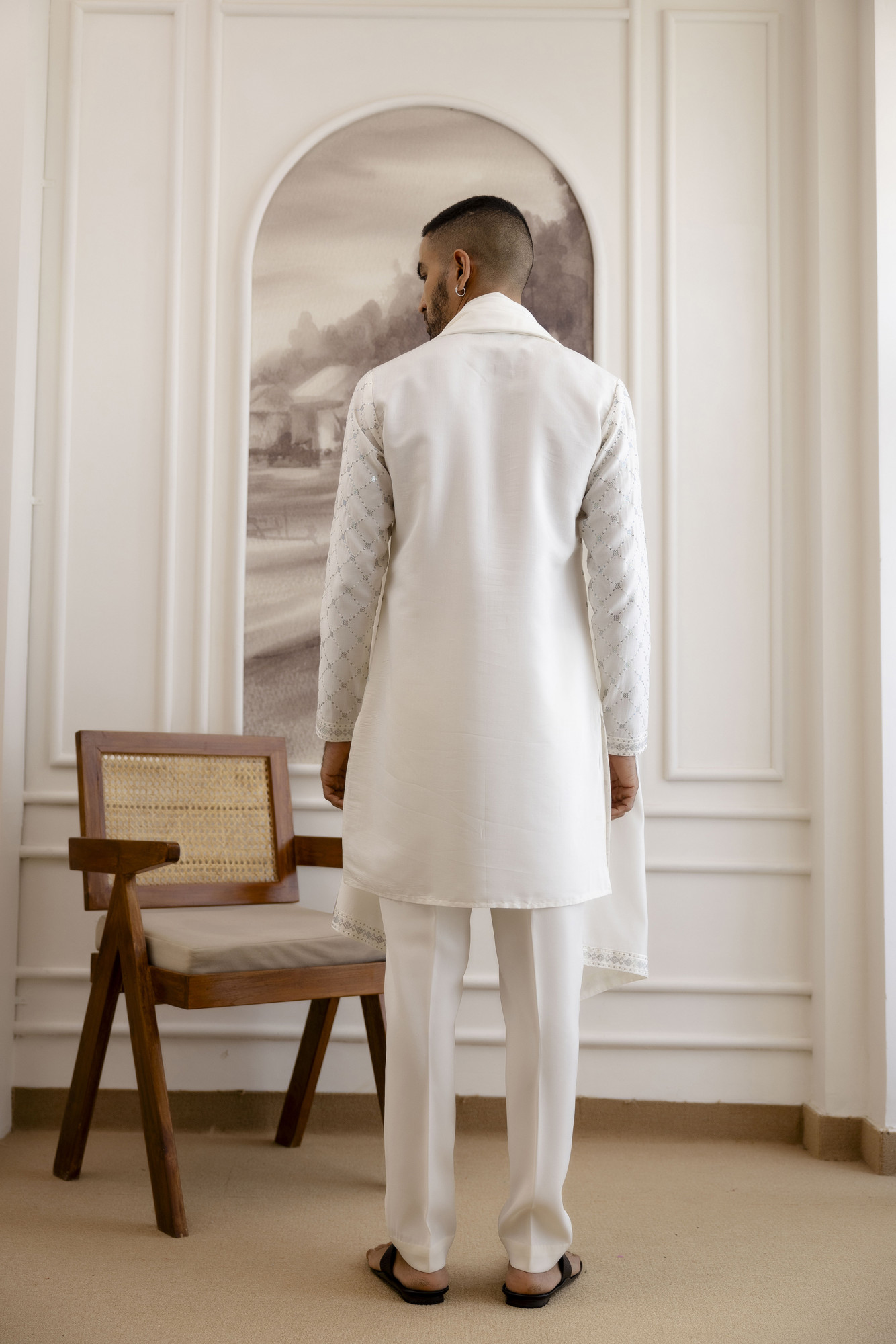 Sequence Work Kurta With Dupatta In White