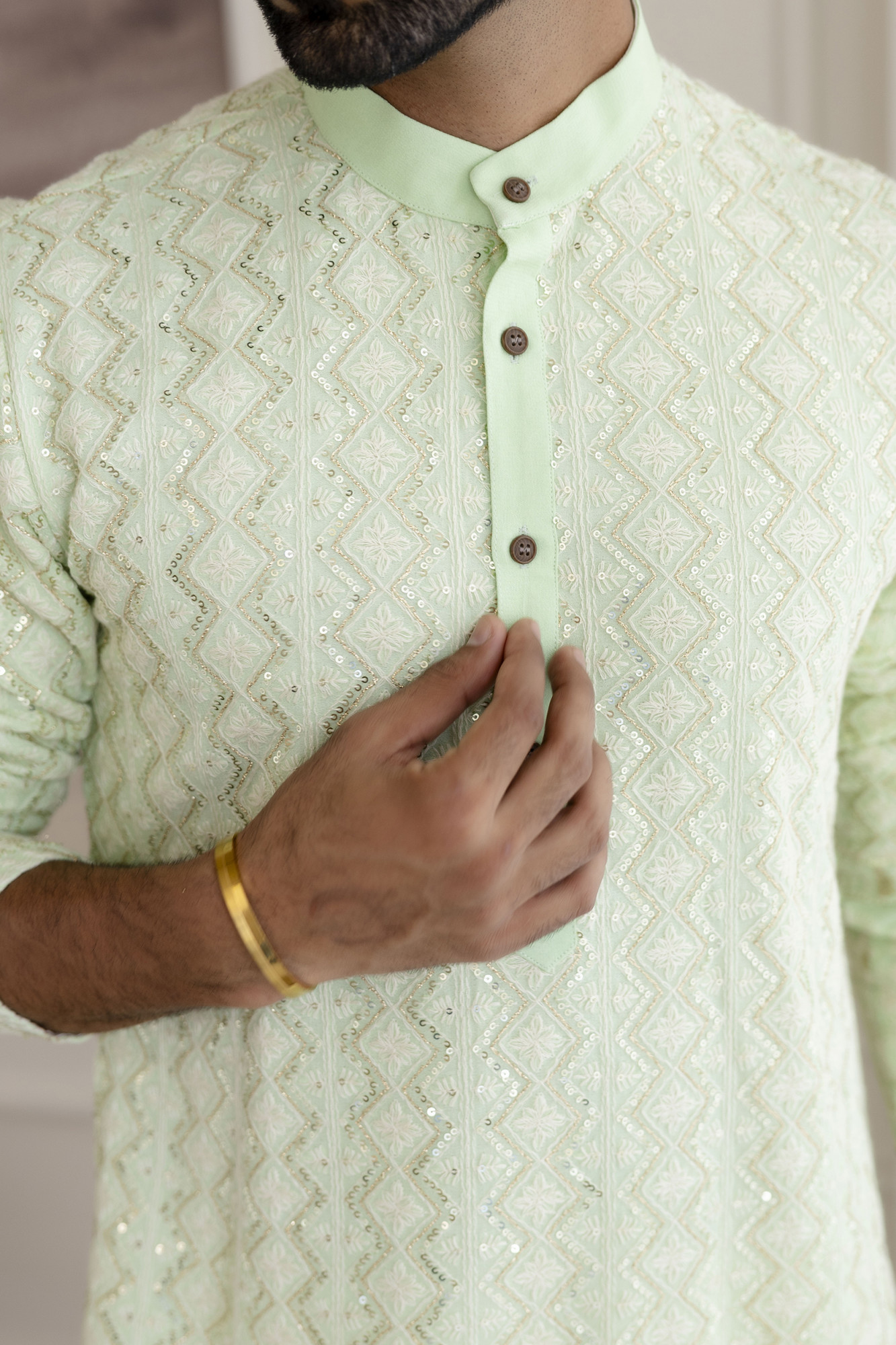 Lucknowi Kurta In Mint Green