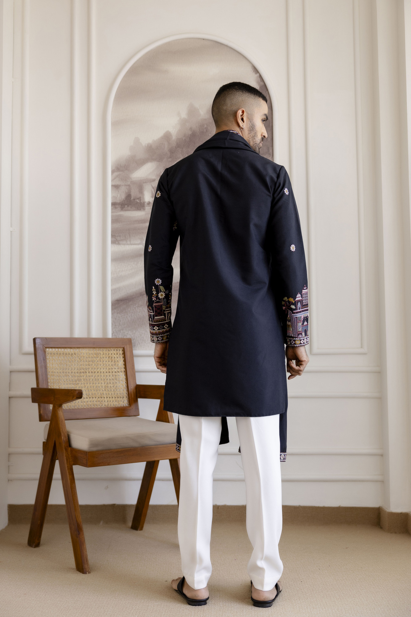 Embroidered Kurta With Dupatta In Black