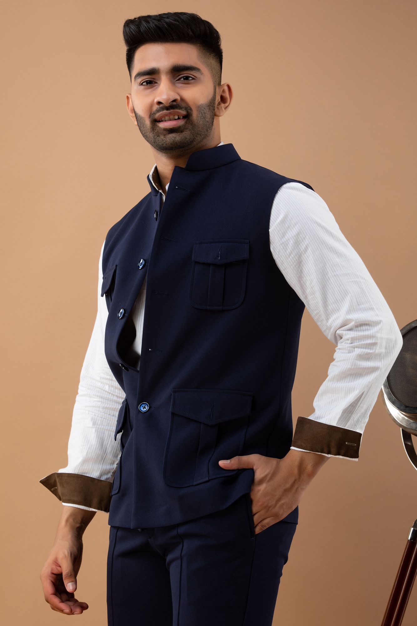 Nehru Jacket Brown Half West Coat Almond Brown Semi-Hunting