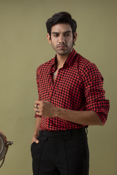 Red Chess Print Shirt