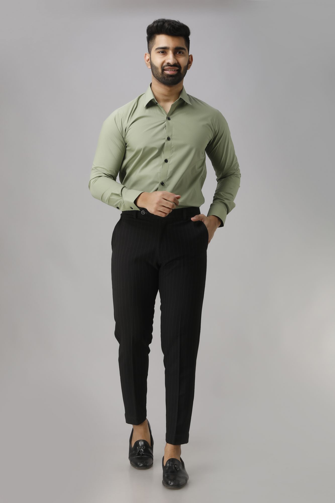 Mens Off-green Slim Fit Shirt