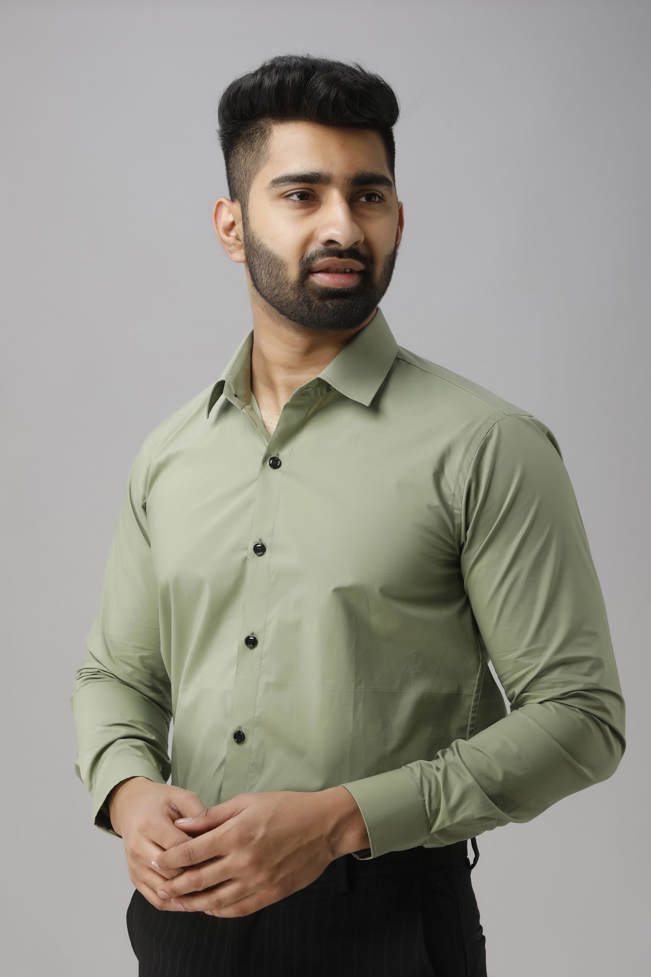 Mens Off-green Slim Fit Shirt