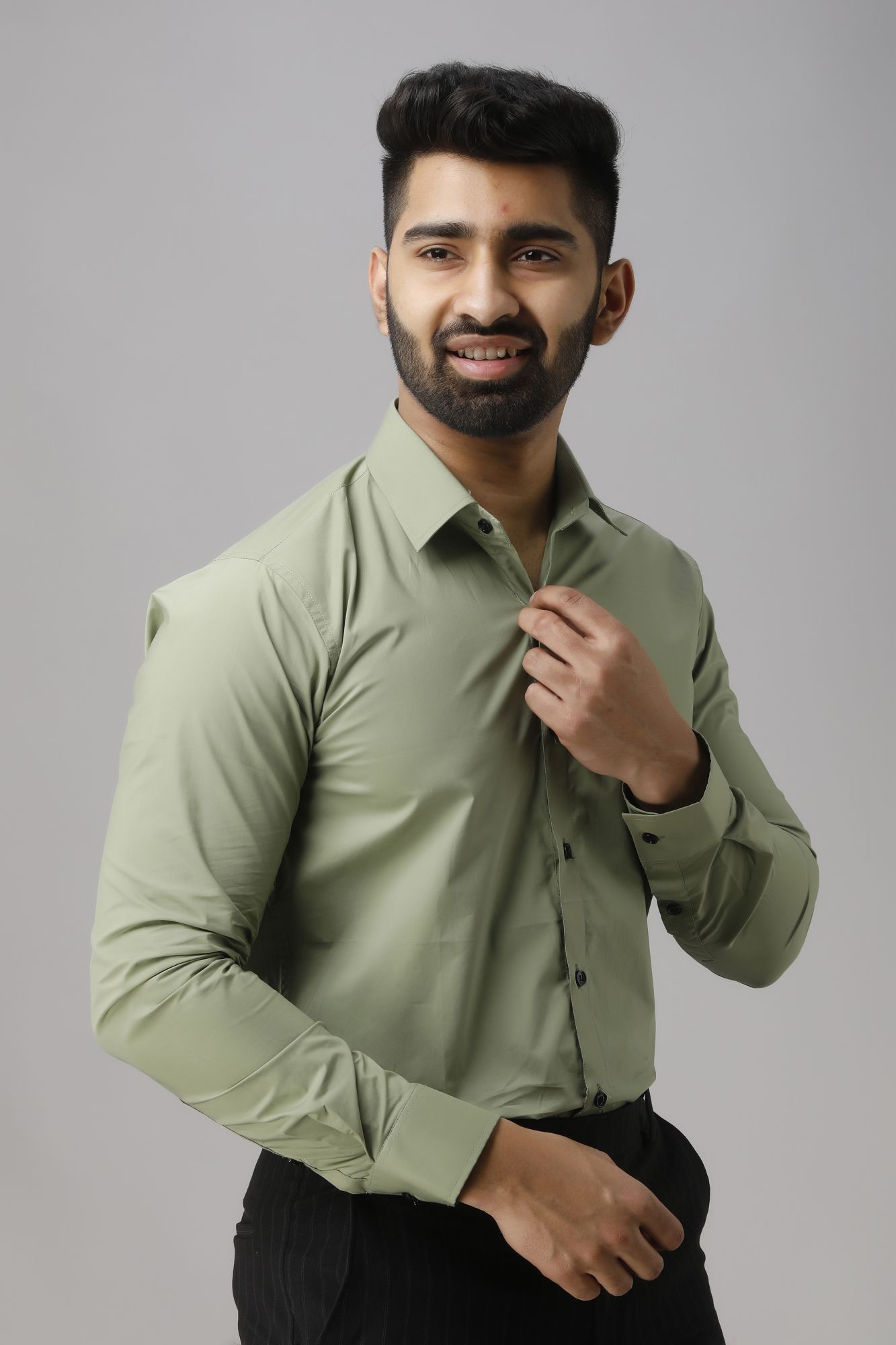 Mens Off-green Slim Fit Shirt
