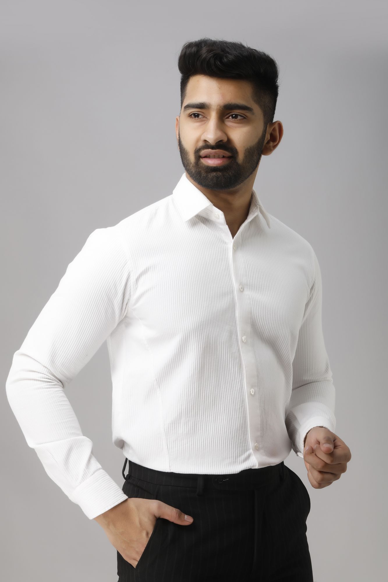Mens Textured Formal Shirt in White