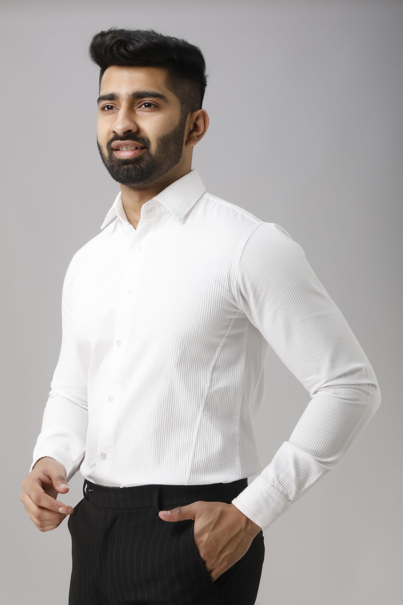 Mens Textured Formal Shirt in White