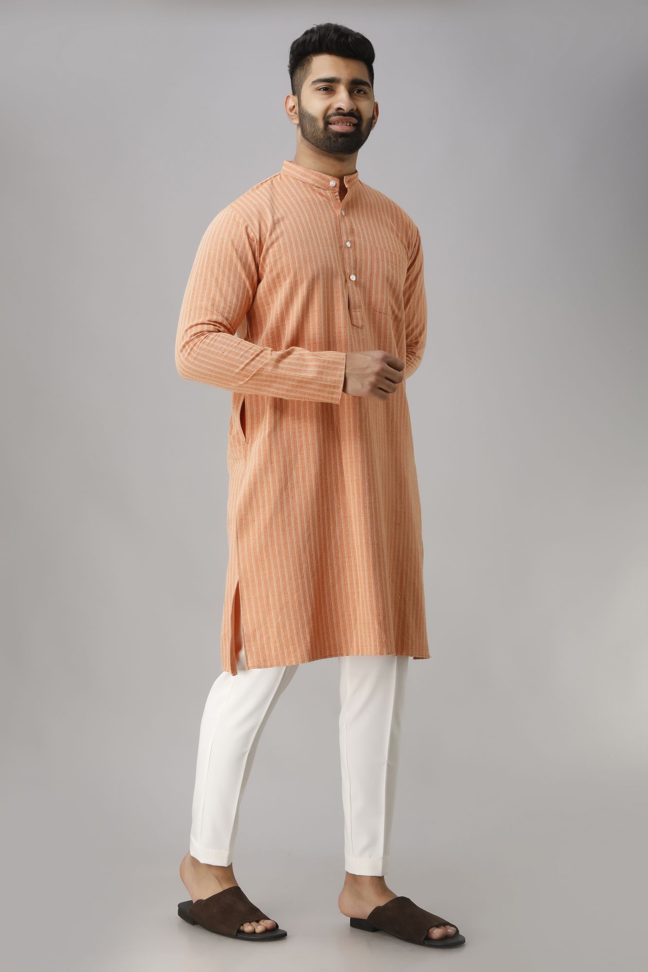Mens Textured Orange Kurta