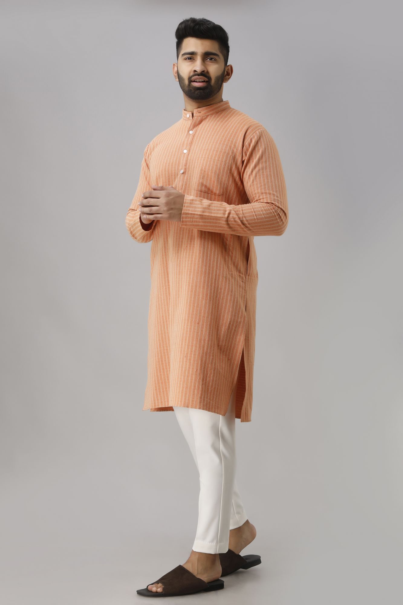 Mens Textured Orange Kurta
