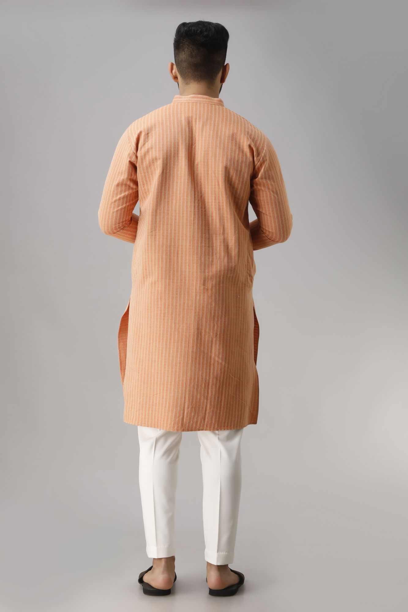Mens Textured Orange Kurta
