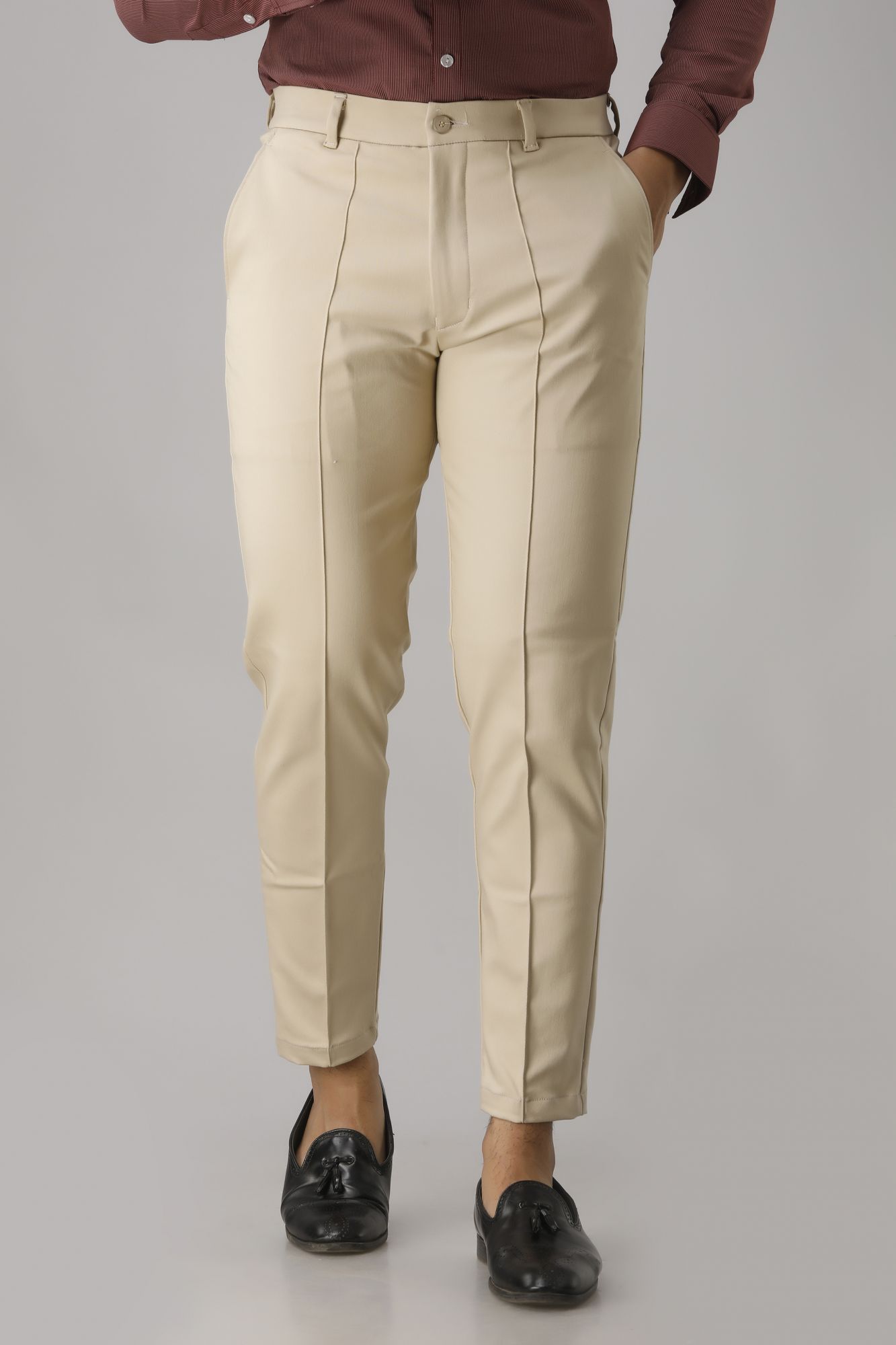 Mens Solid Ivory Tapered Pants