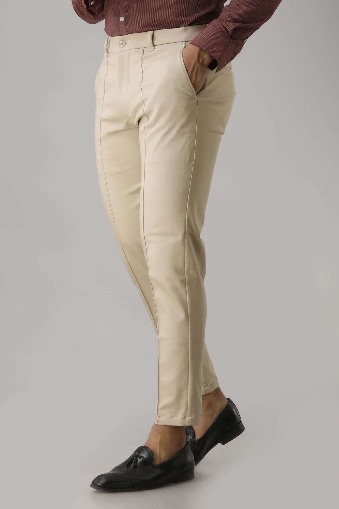 Mens Solid Ivory Tapered Pants