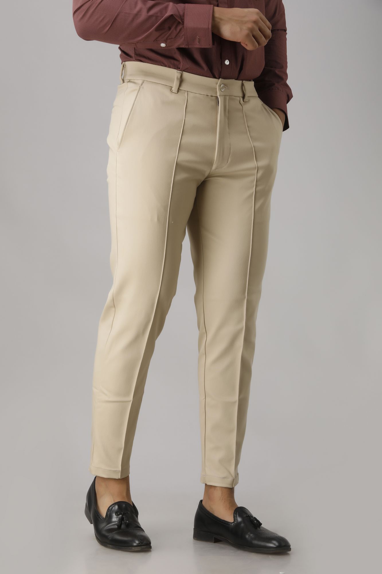 Mens Solid Ivory Tapered Pants