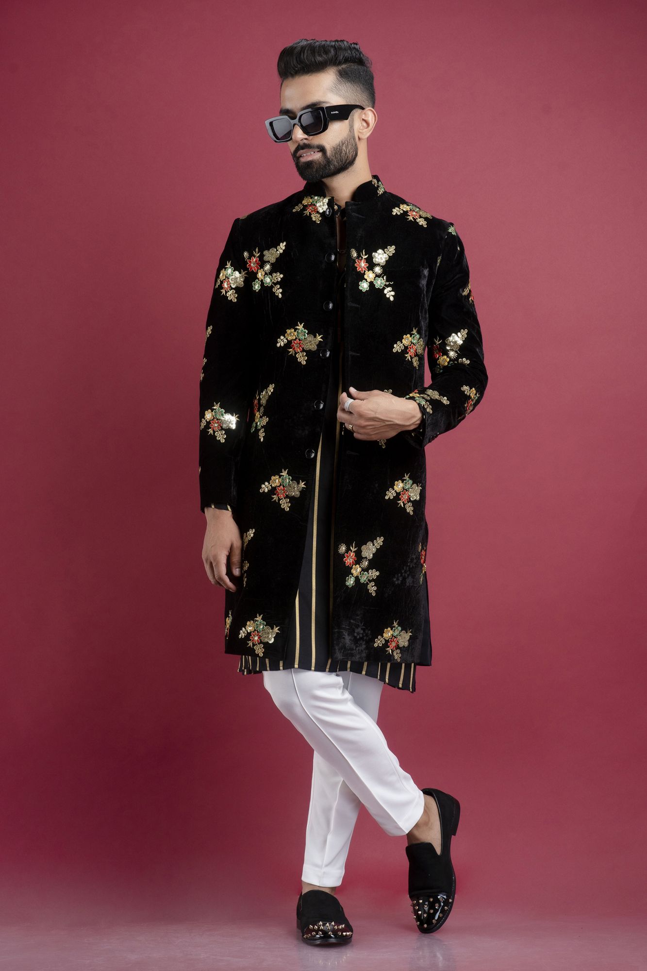 Velvet Bandhgala In Black