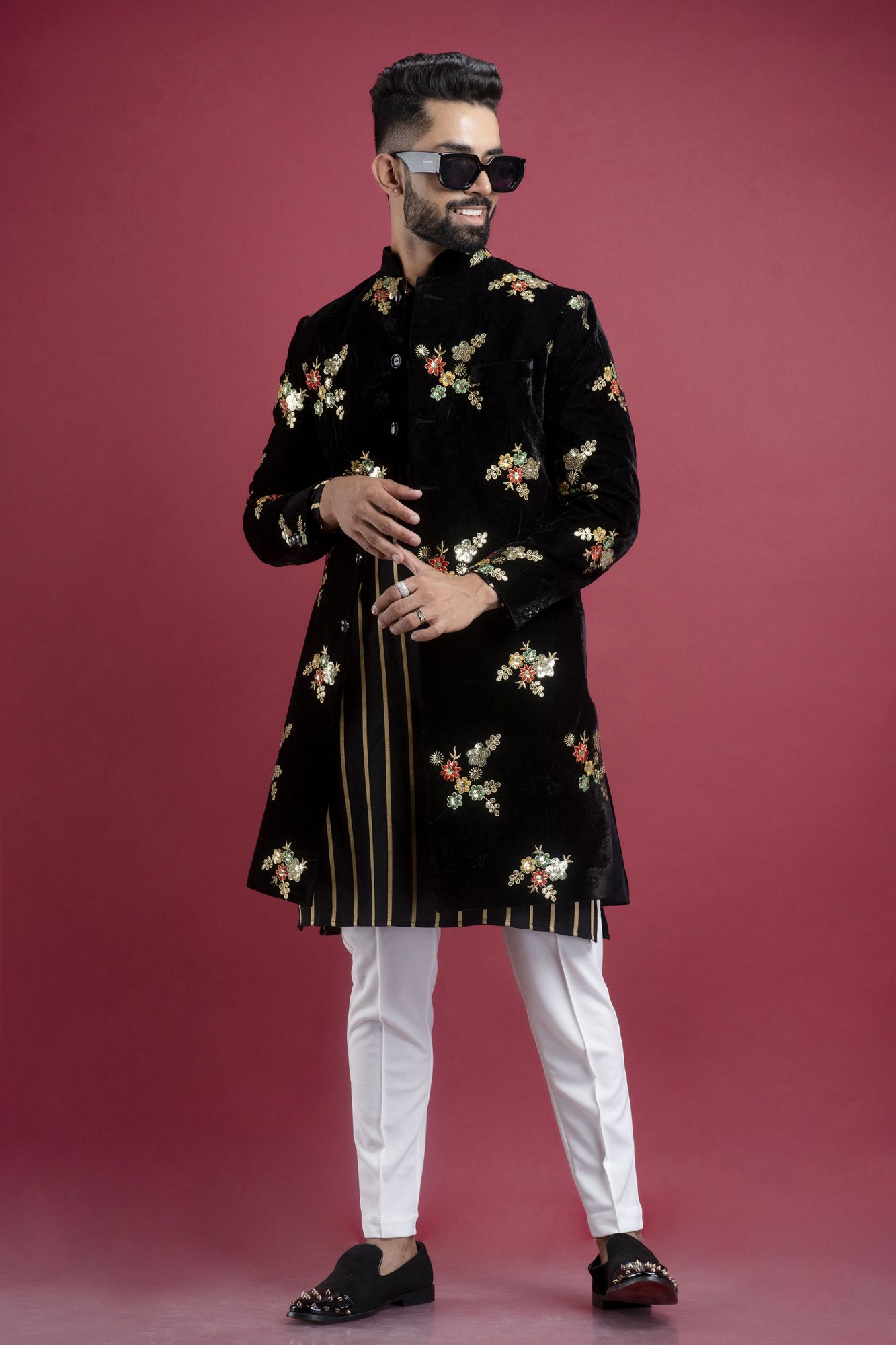 Velvet Bandhgala In Black