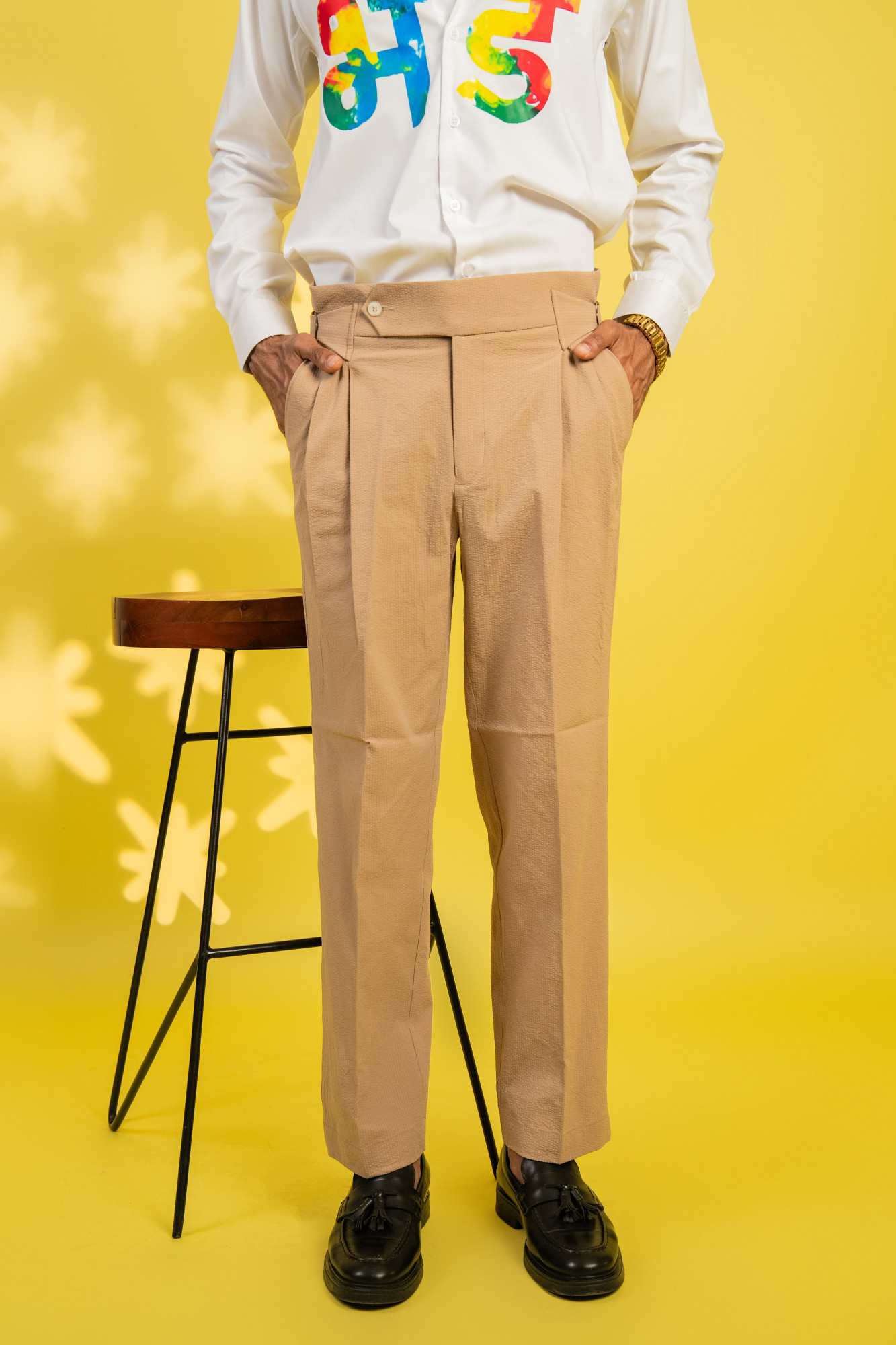 Bubble Textured Gurkha Pants In Beige