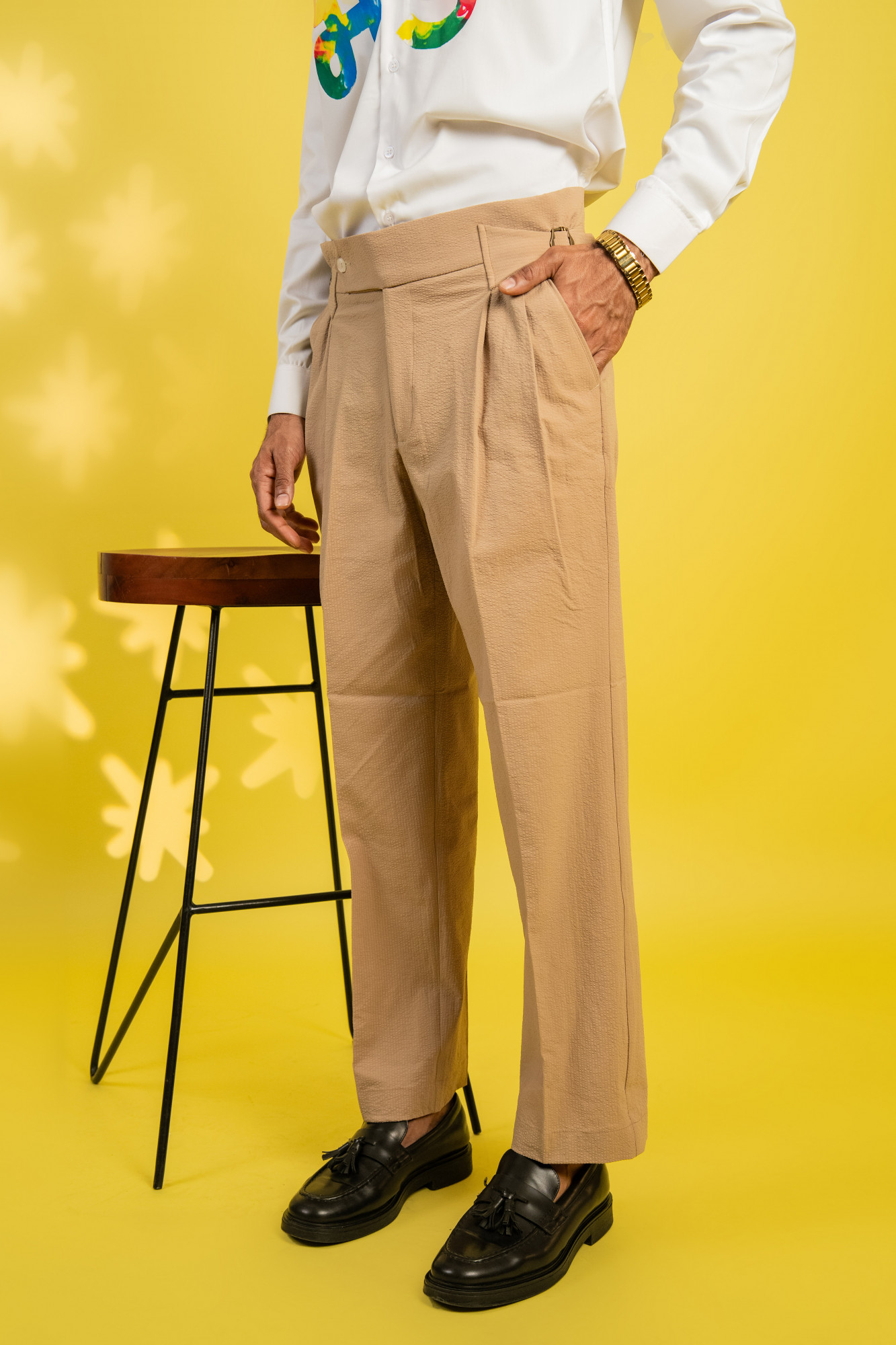 Bubble Textured Gurkha Pants In Beige