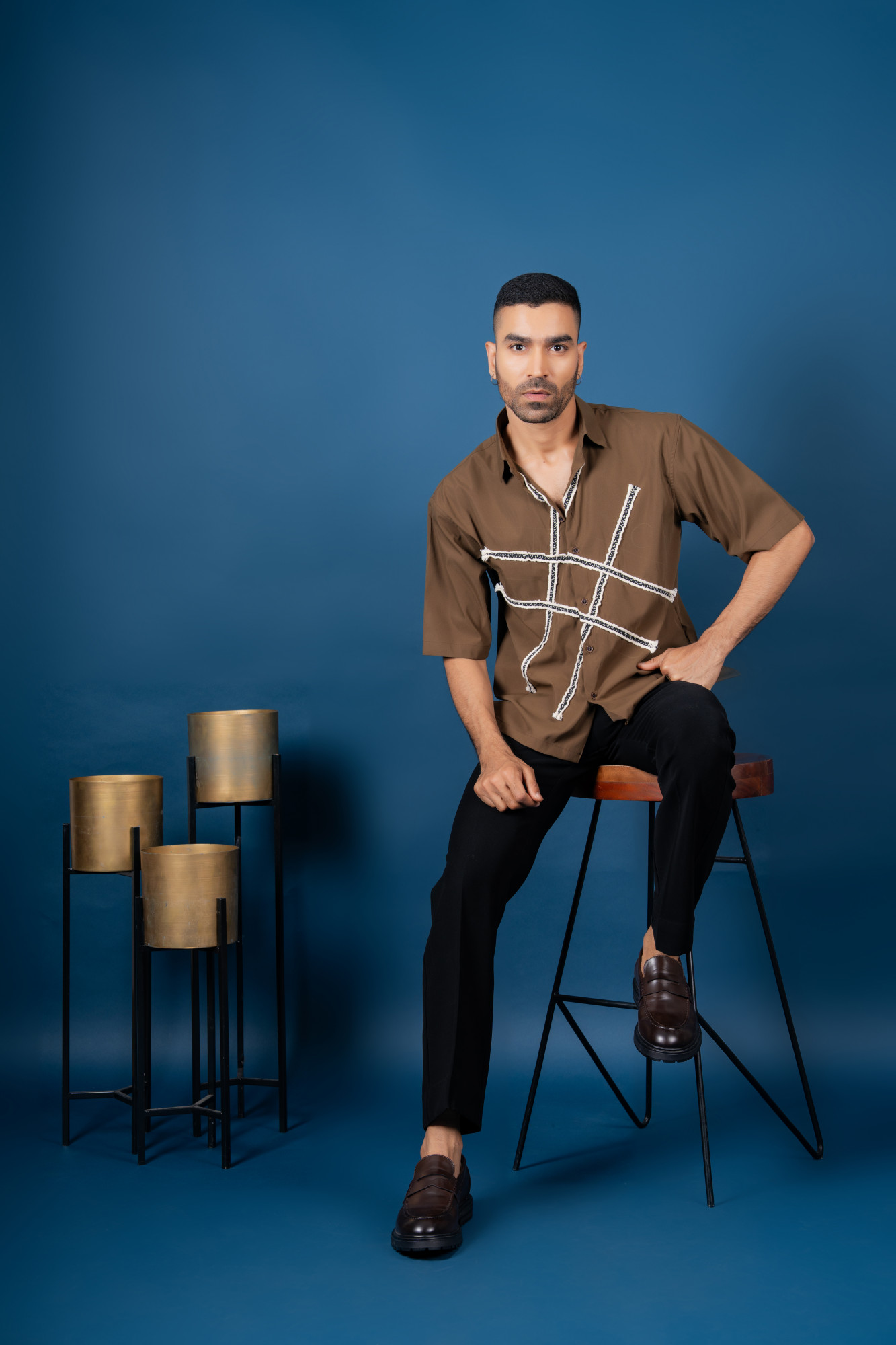 Laced Baggy Shirt In Brown