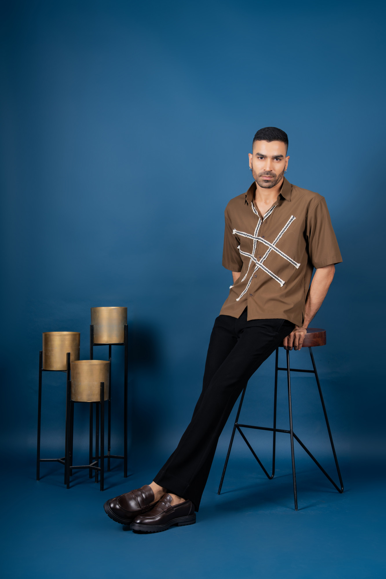 Laced Baggy Shirt In Brown