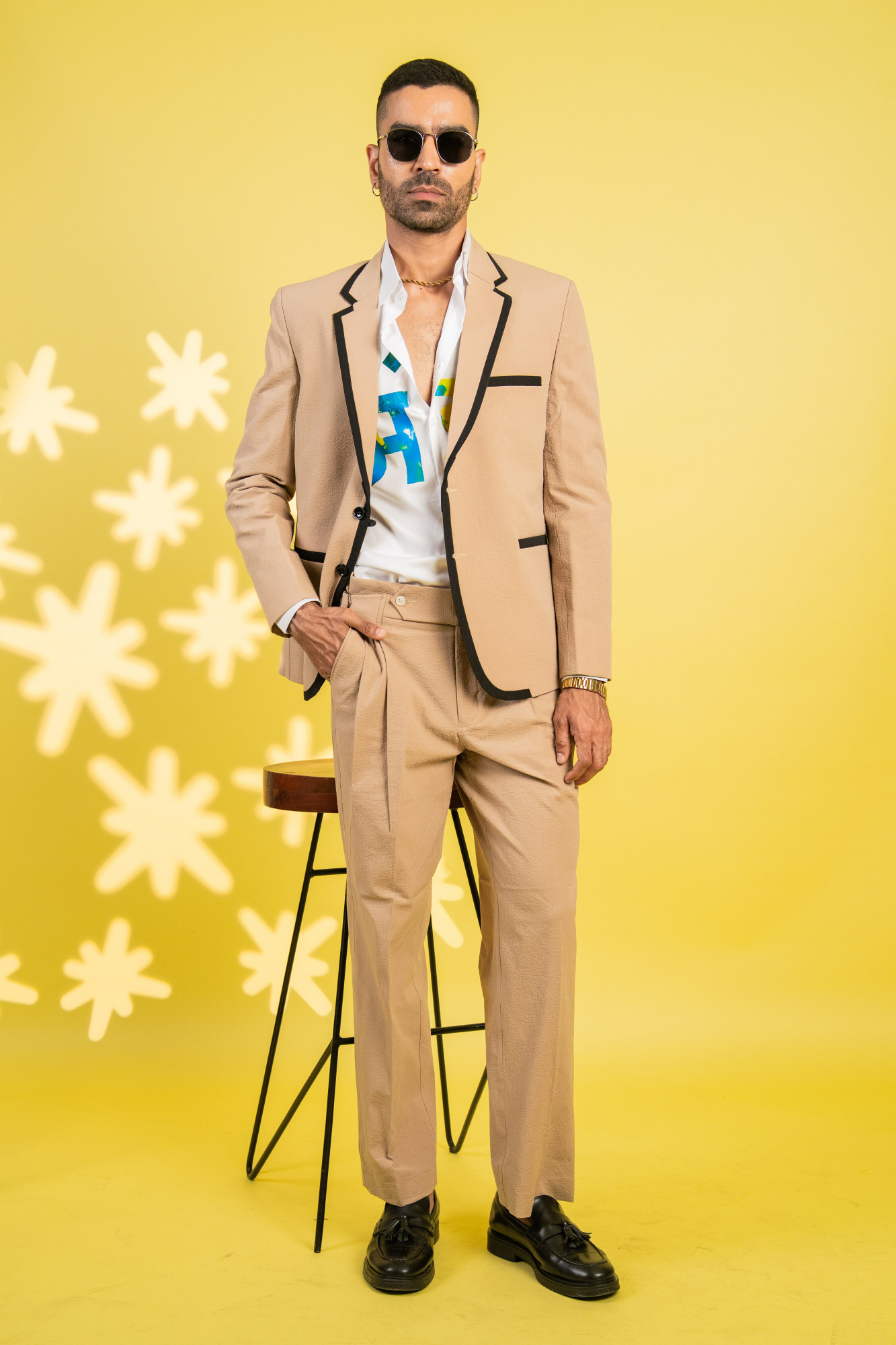 Bubble Textured Laced Blazer In Beige