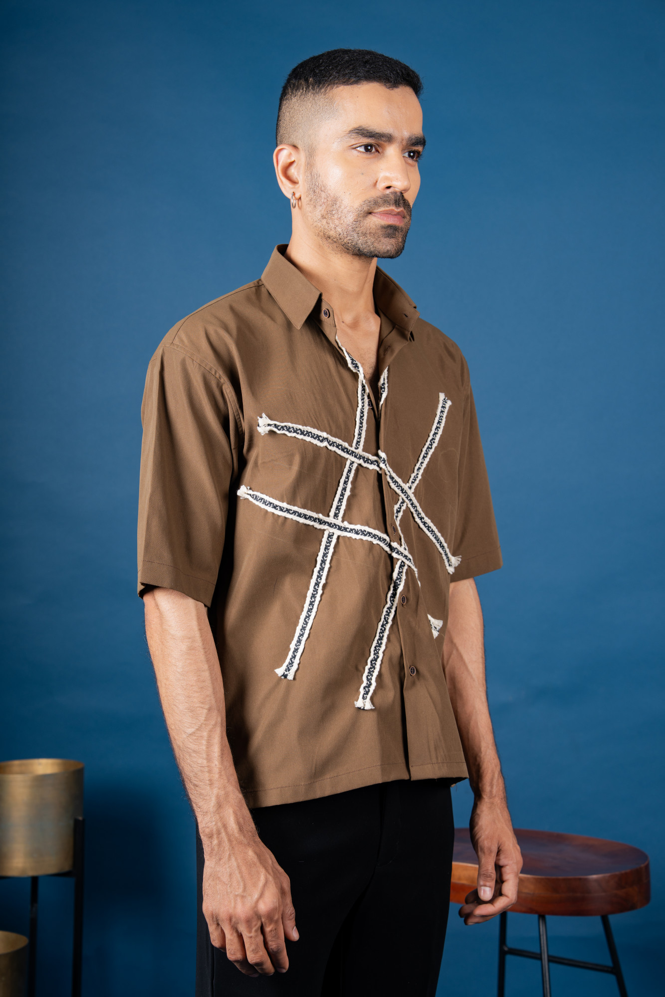Laced Baggy Shirt In Brown