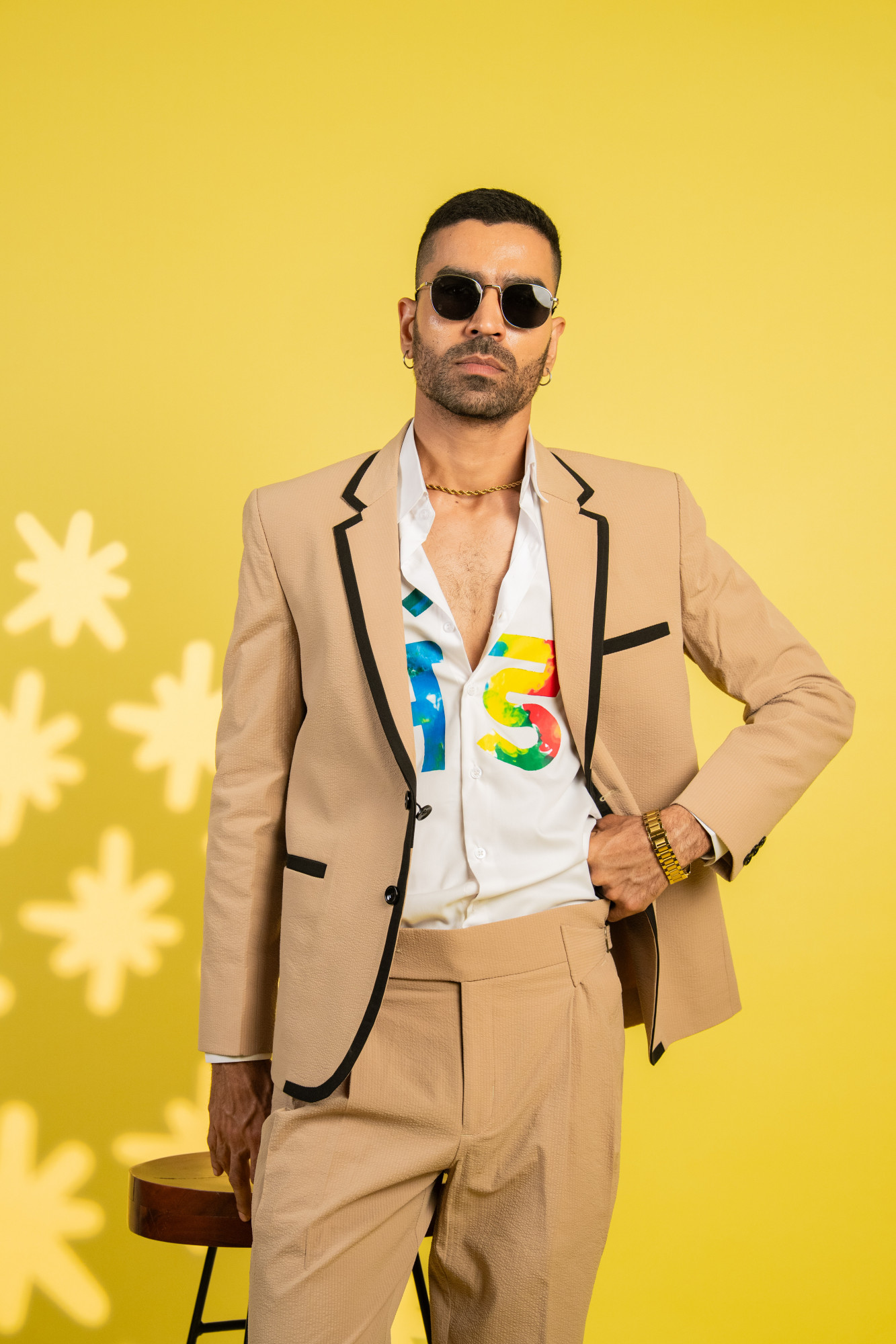 Bubble Textured Laced Blazer In Beige