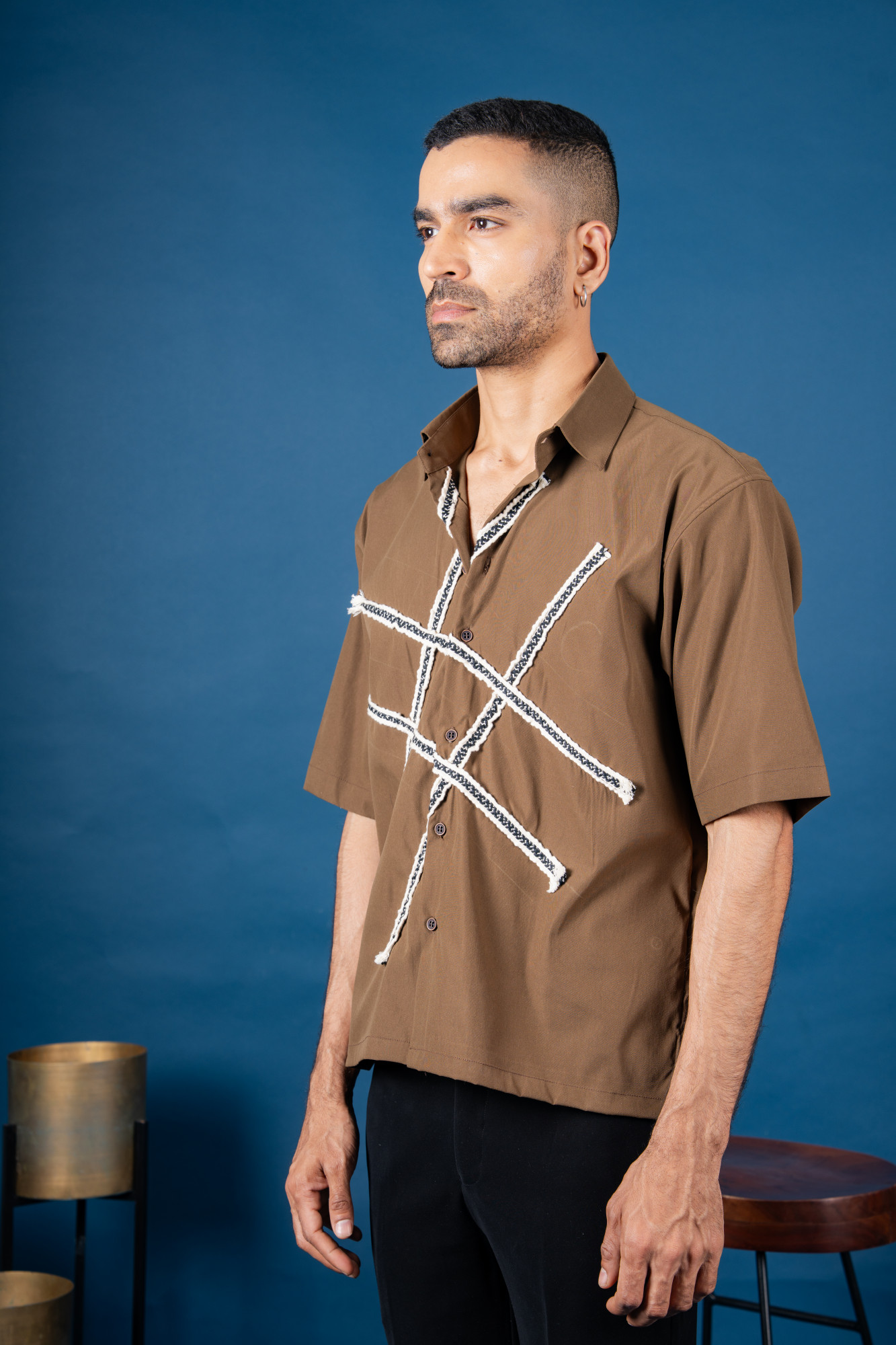 Laced Baggy Shirt In Brown