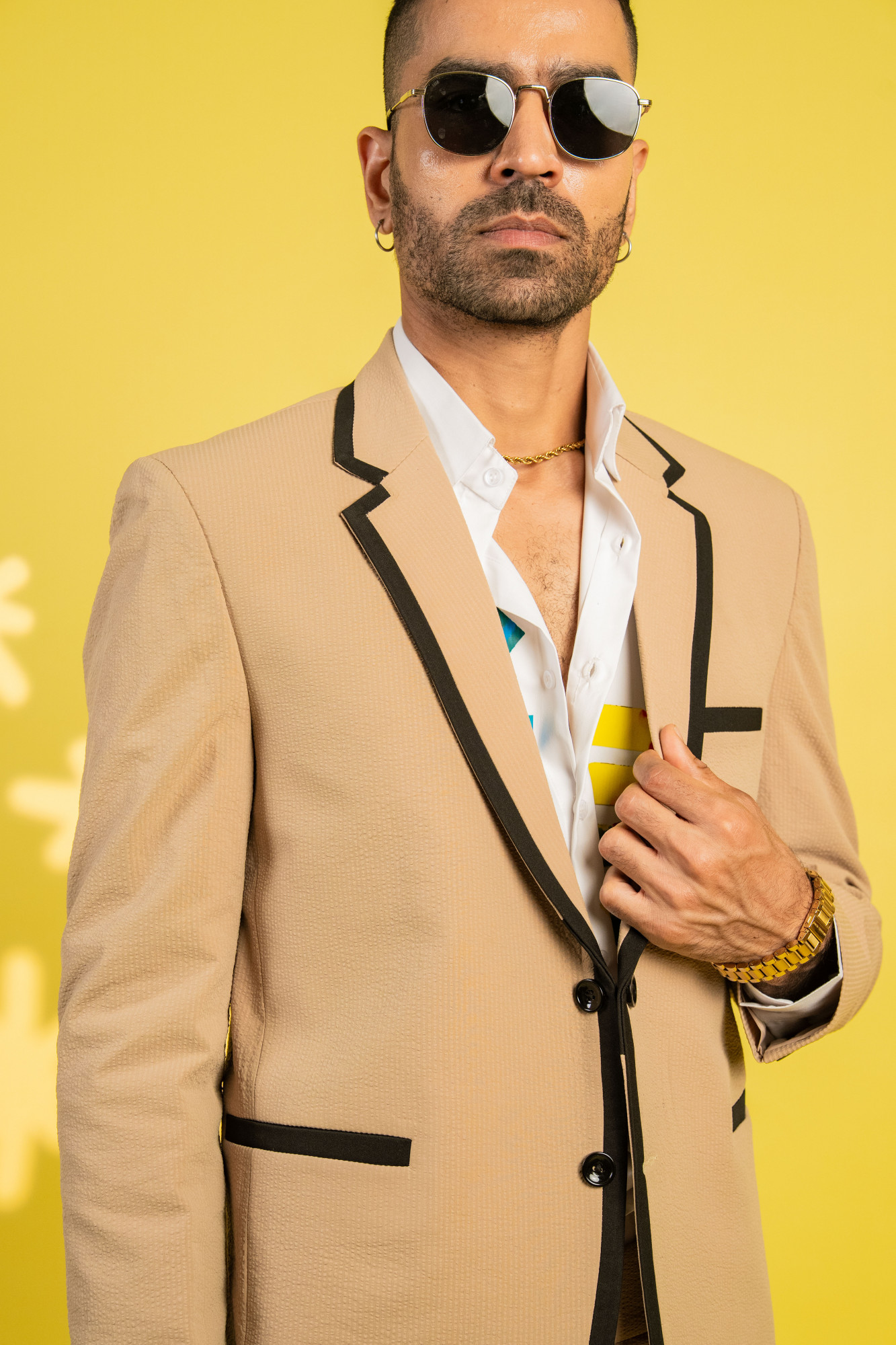 Bubble Textured Laced Blazer In Beige