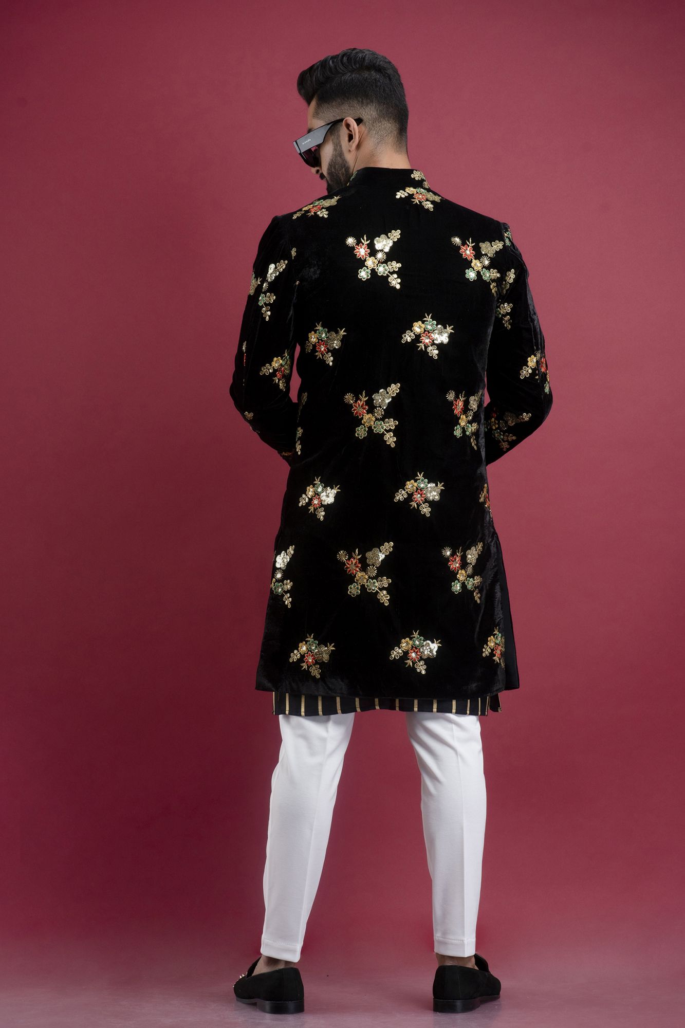 Velvet Bandhgala In Black