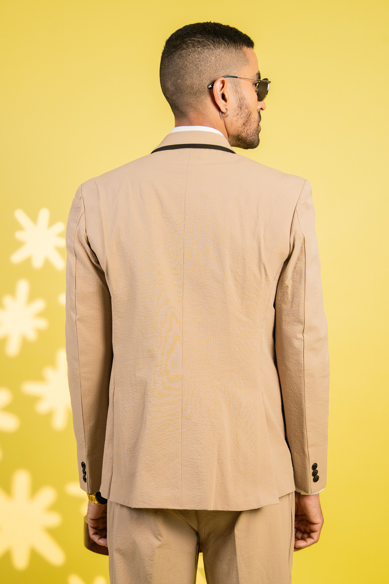 Bubble Textured Laced Blazer In Beige