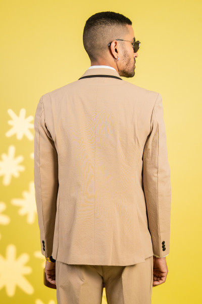 Bubble Textured Laced Blazer In Beige