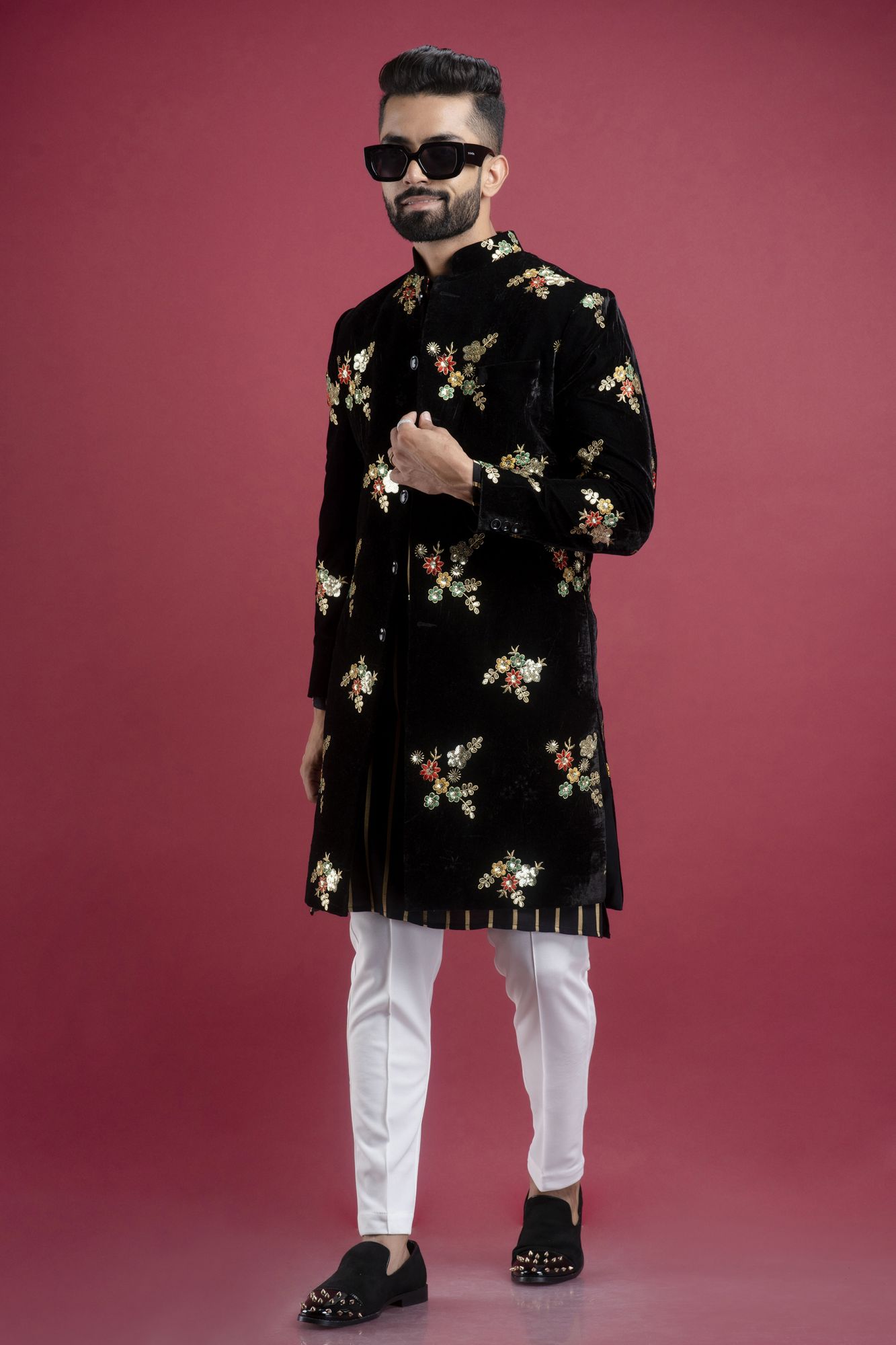 Velvet Bandhgala In Black