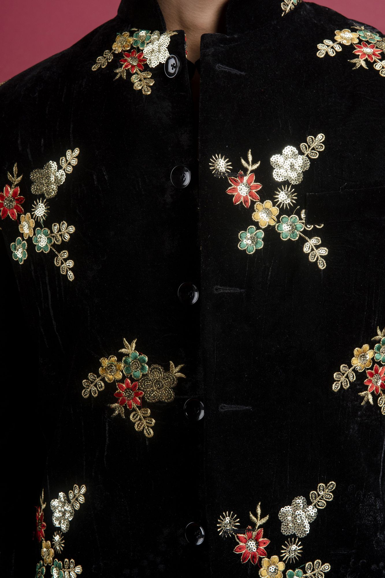 Velvet Bandhgala In Black