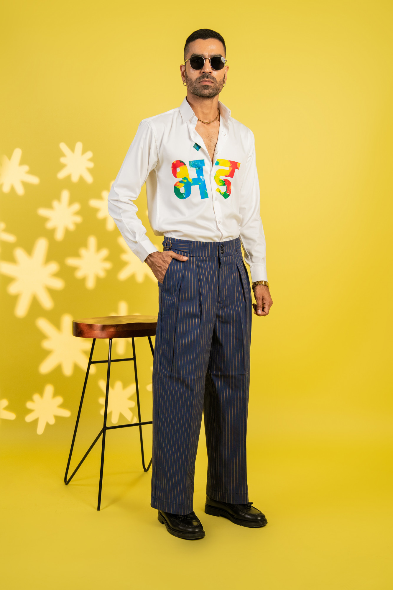 Striped Korean Wide Leg Pants In Blue