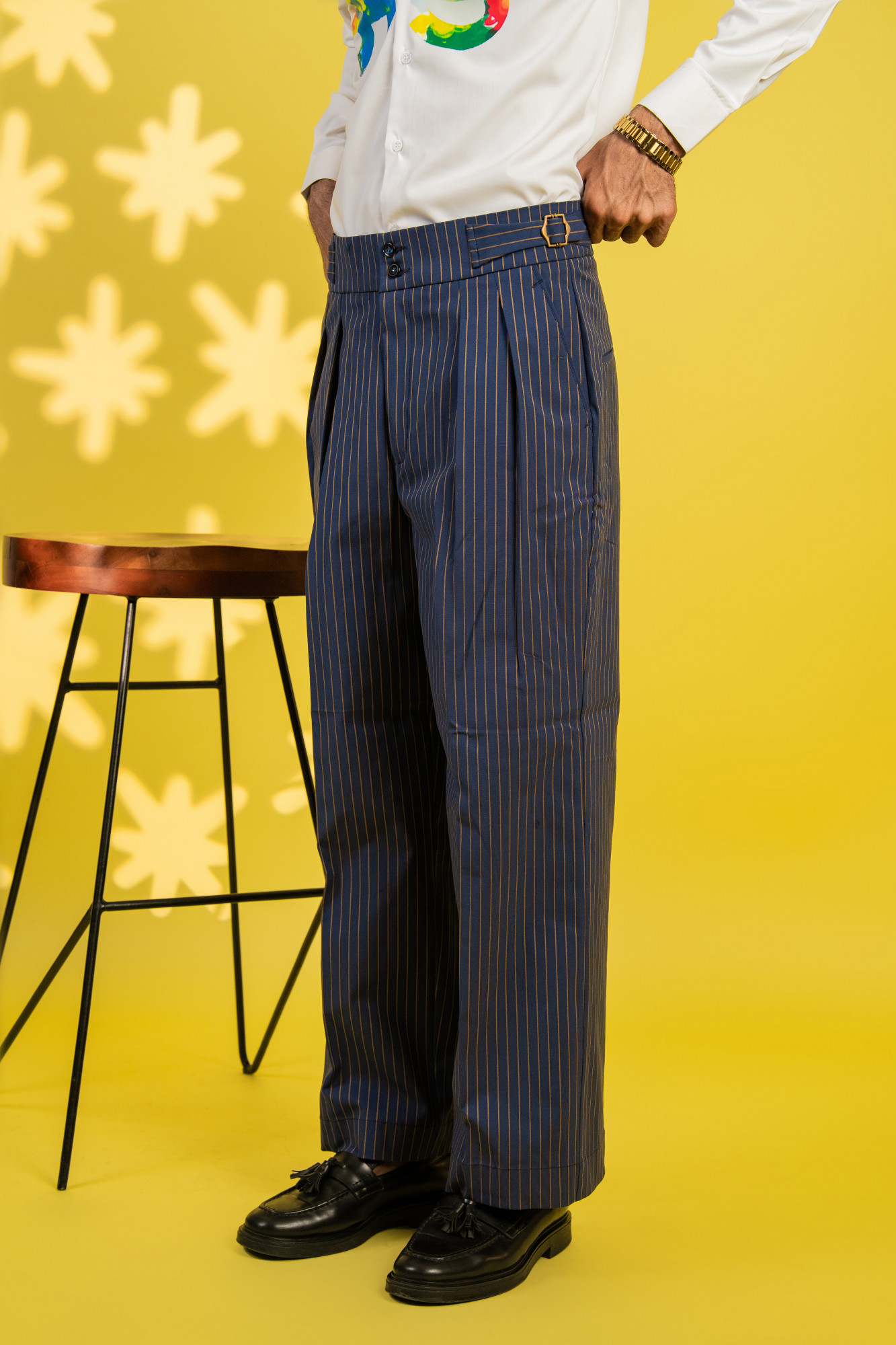 Striped Korean Wide Leg Pants In Blue