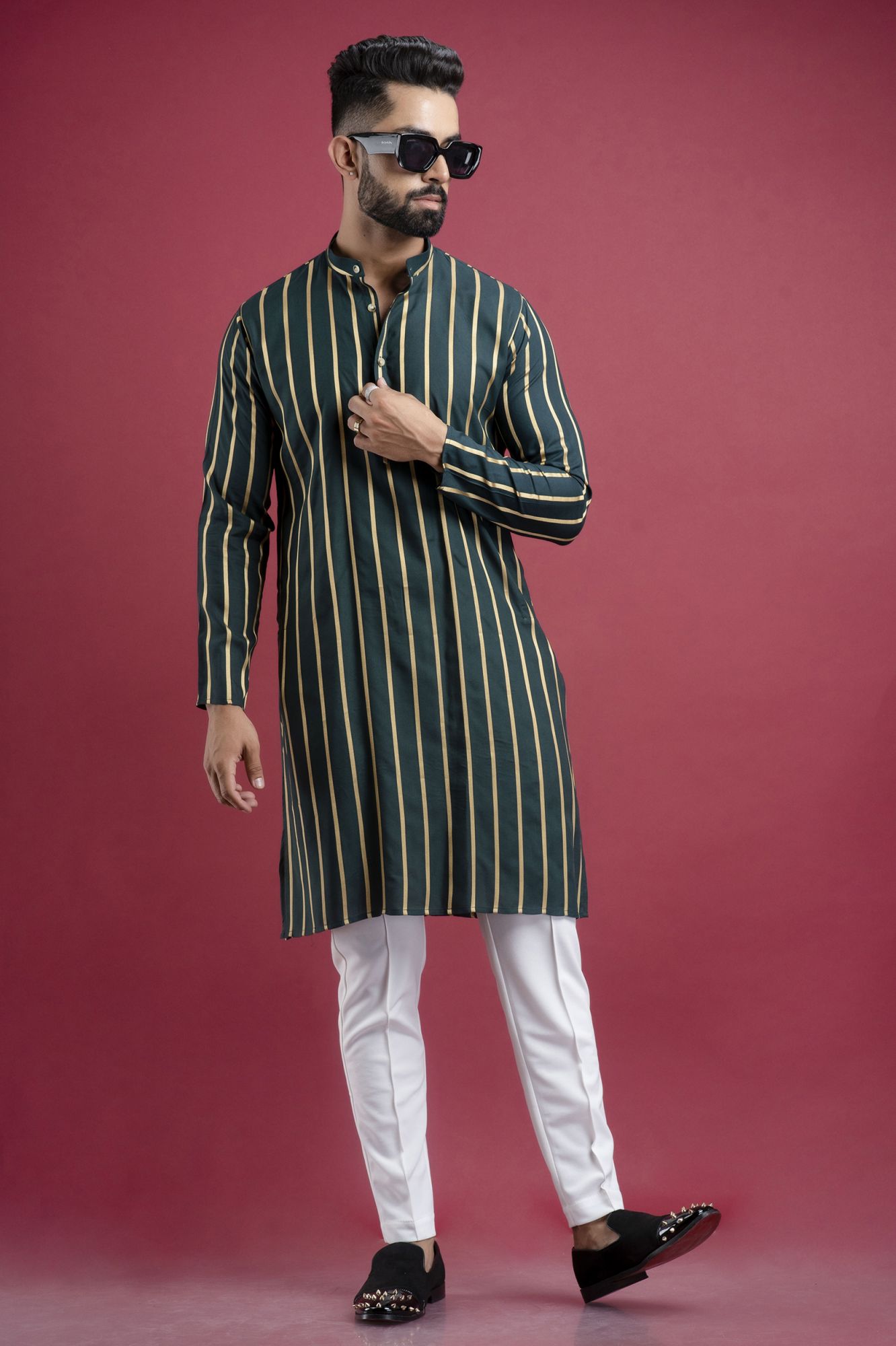 Striped Kurta In Green
